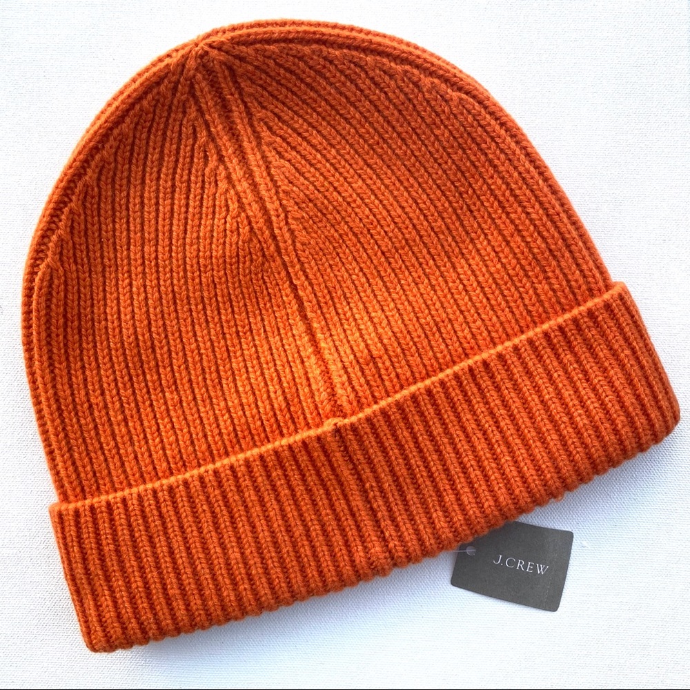 J.Crew Cashmere Ribbed Beanie Pumpkin Orange
